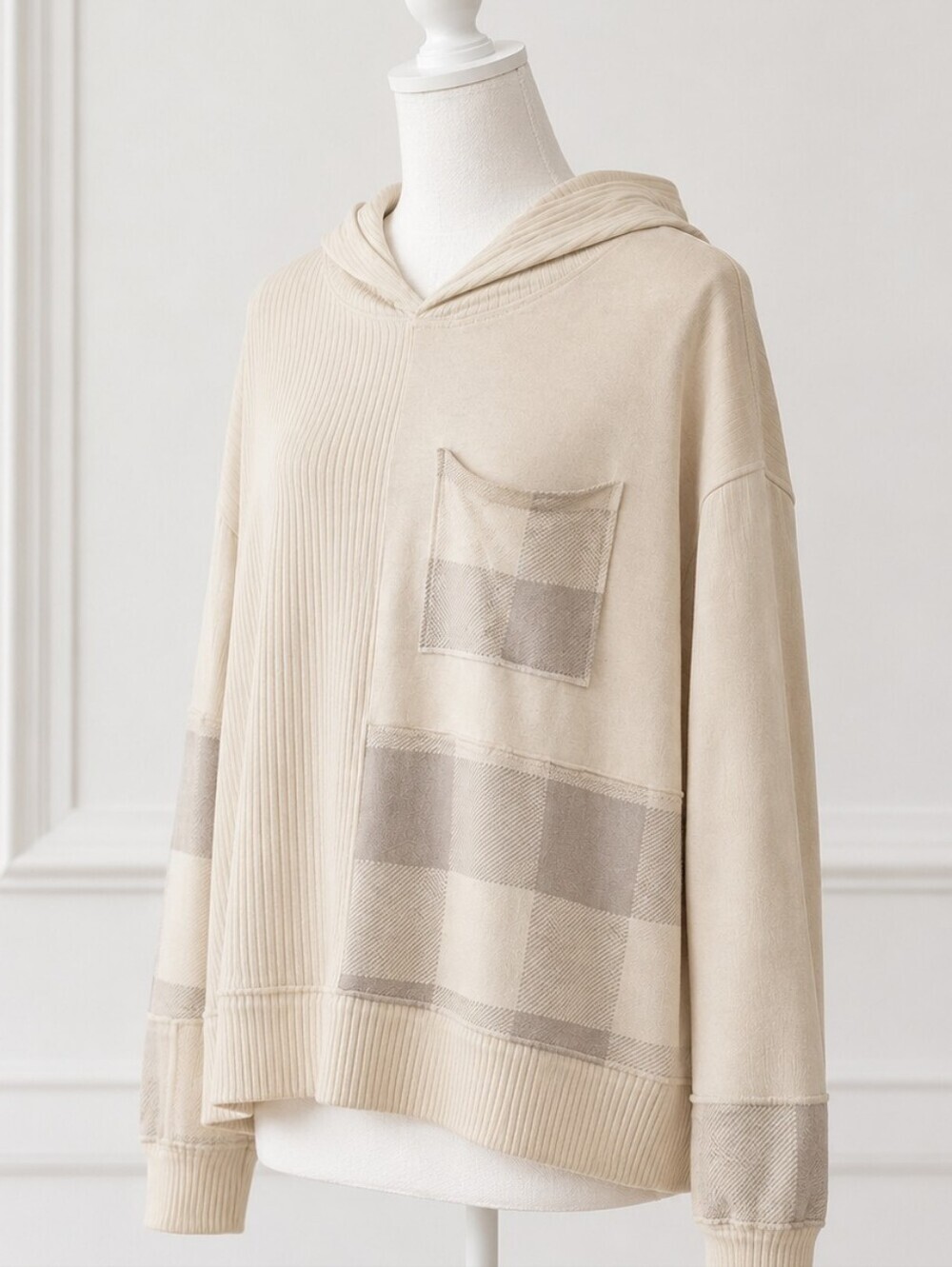 CATO Cream Hooded Cotton Blend Sweater Top